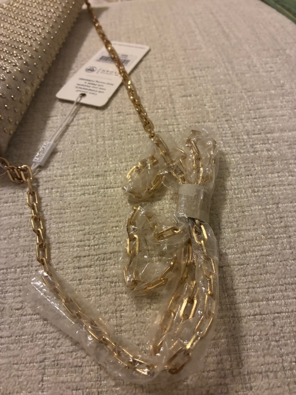 Gold Metallic Envelope Clutch with Chain Strap - Picture 7 of 14